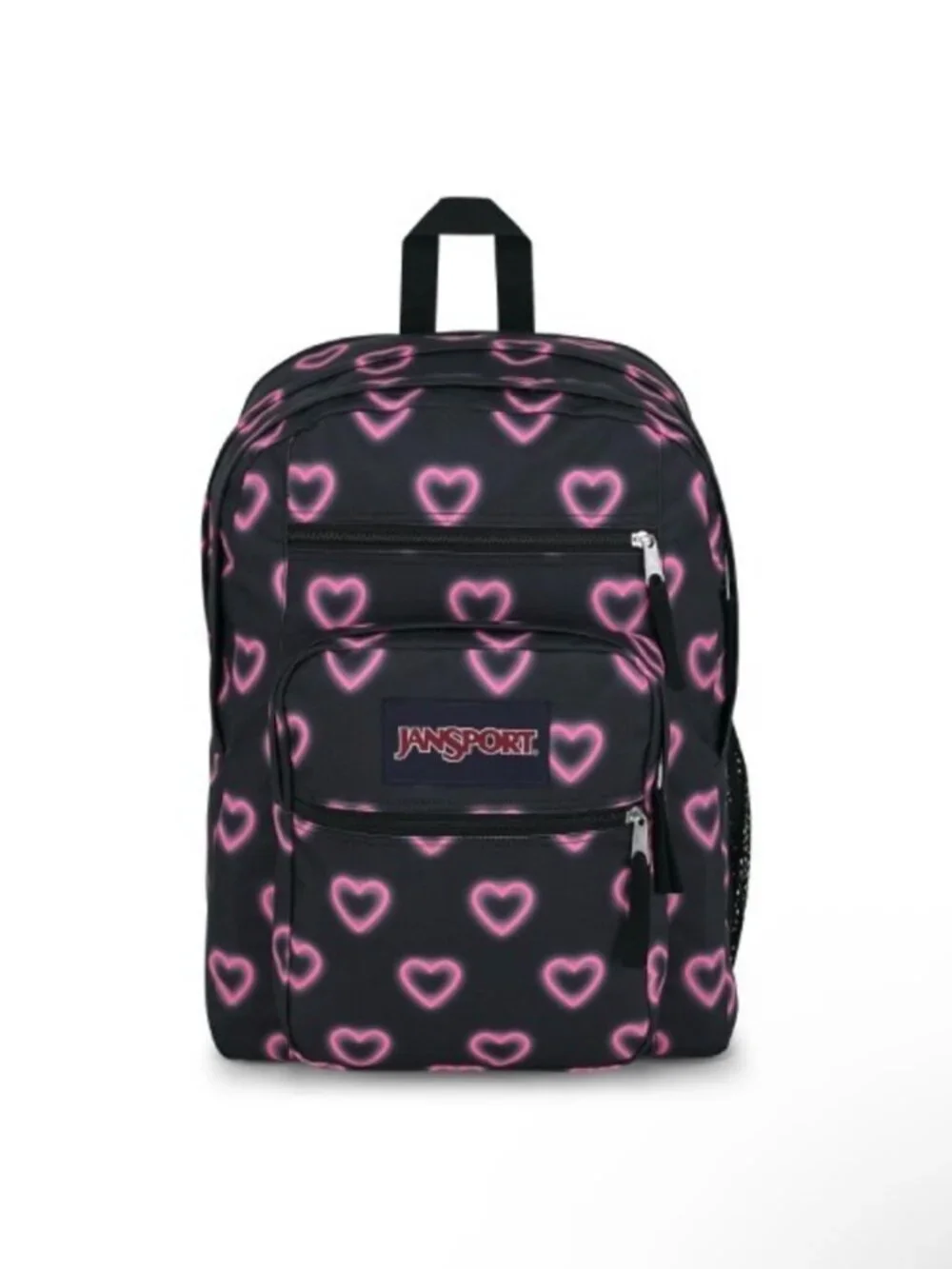 JanSport XL Big Student Happy Hearts Backpack Black Pink Hearts  15